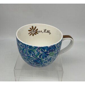 Lilly Pulitzer Ceramic Coffee Mug With Blue Floral Pattern & Gold Handle